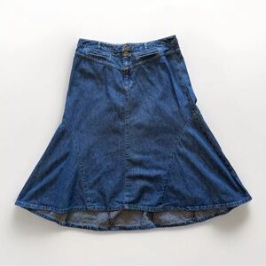 Liz Claiborne Midi Jean Skirt Sz 8 Retro Y2K 90s Flare Boho Western Preppy Long